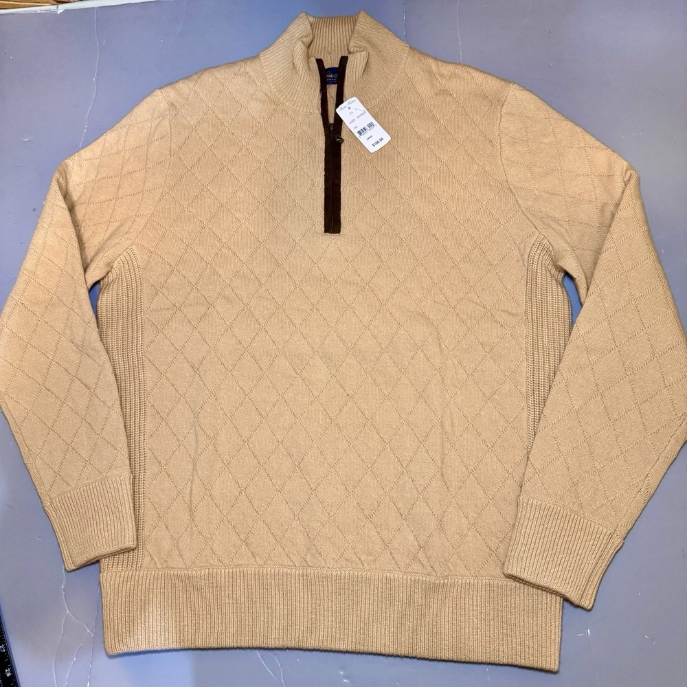 Brooks Brothers NWT Men L Heavyweight Merino Cashmere 1/4 Zip Italian Yarn Beige - Picture 7 of 10